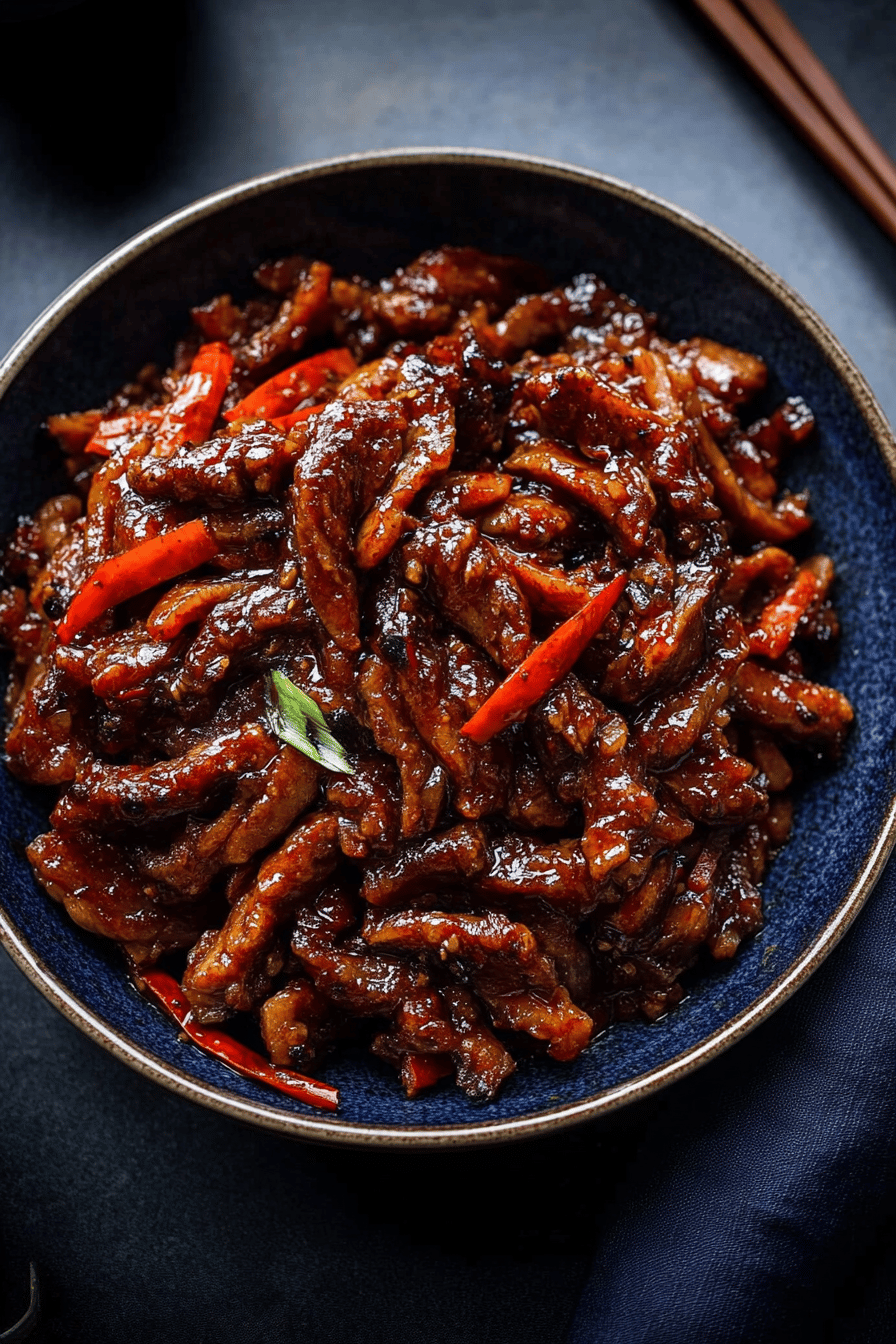 chilli beef ingredients organized and measured on kitchen counter