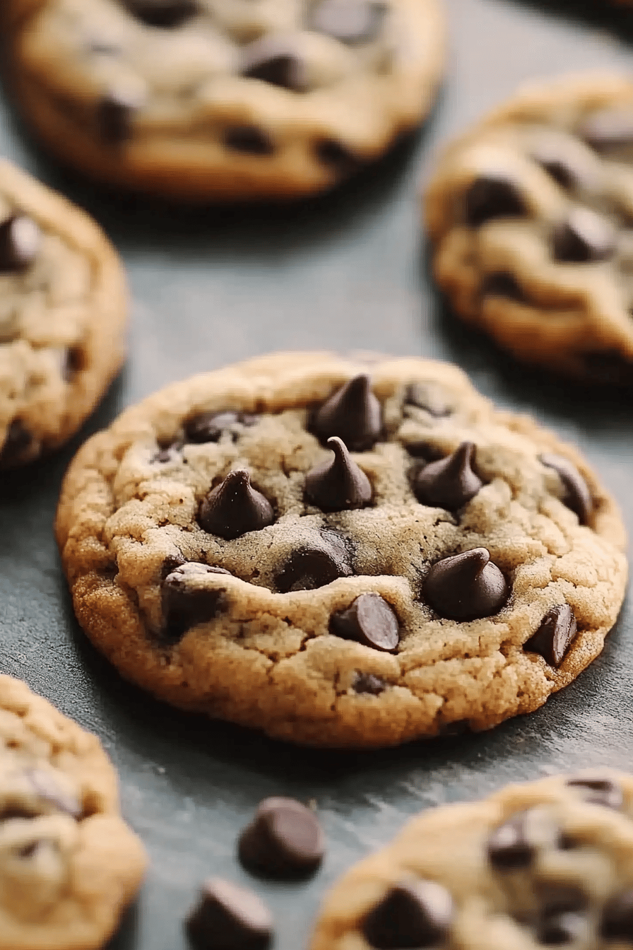 chocolate chip cookies slice on plate showing perfect texture and swirl pattern
