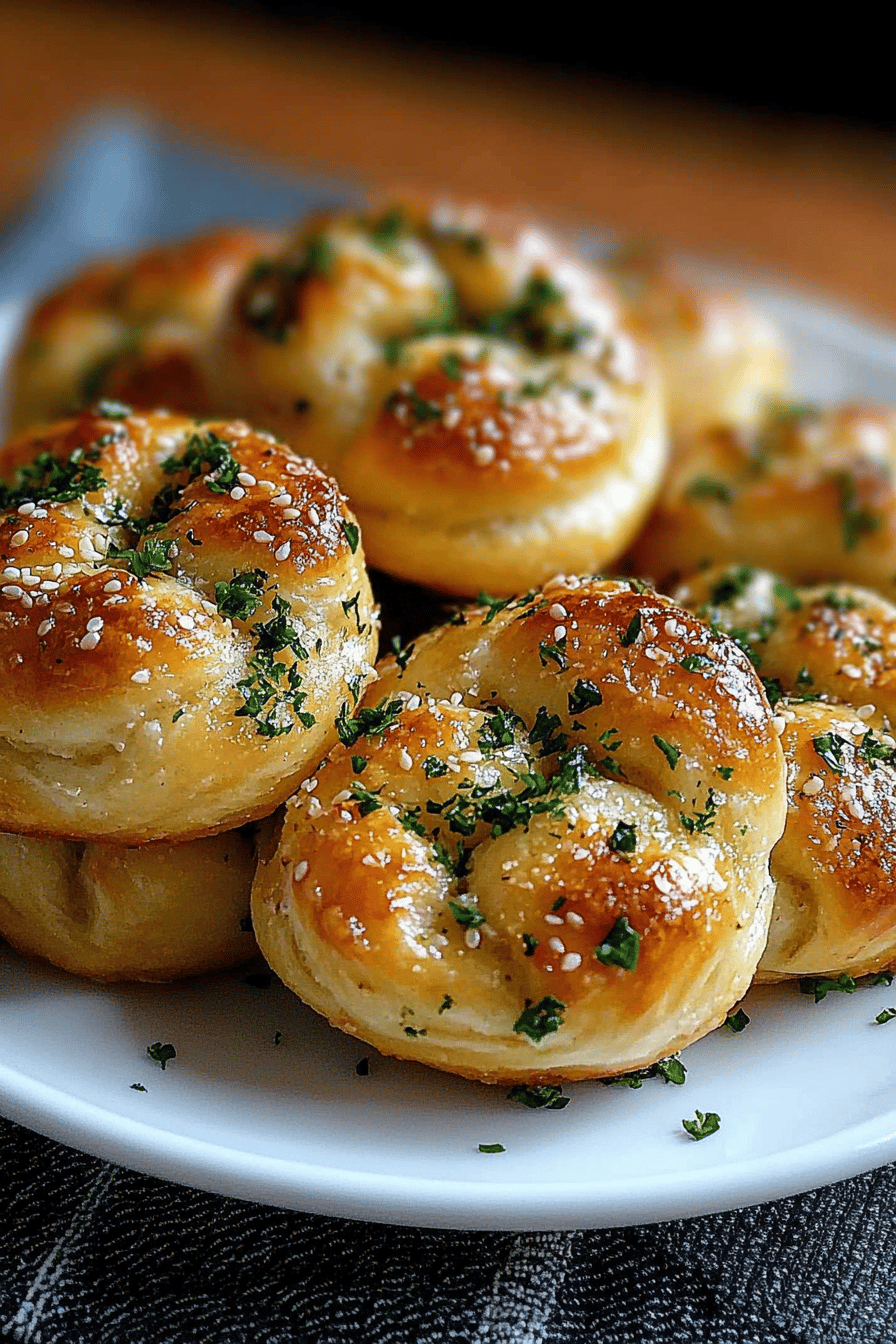 garlic knots recipe slice on plate showing perfect texture and swirl pattern