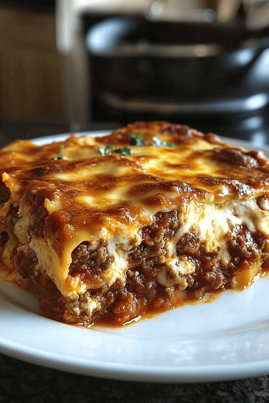 homemade lasagna recipe slice on plate showing perfect texture and swirl pattern