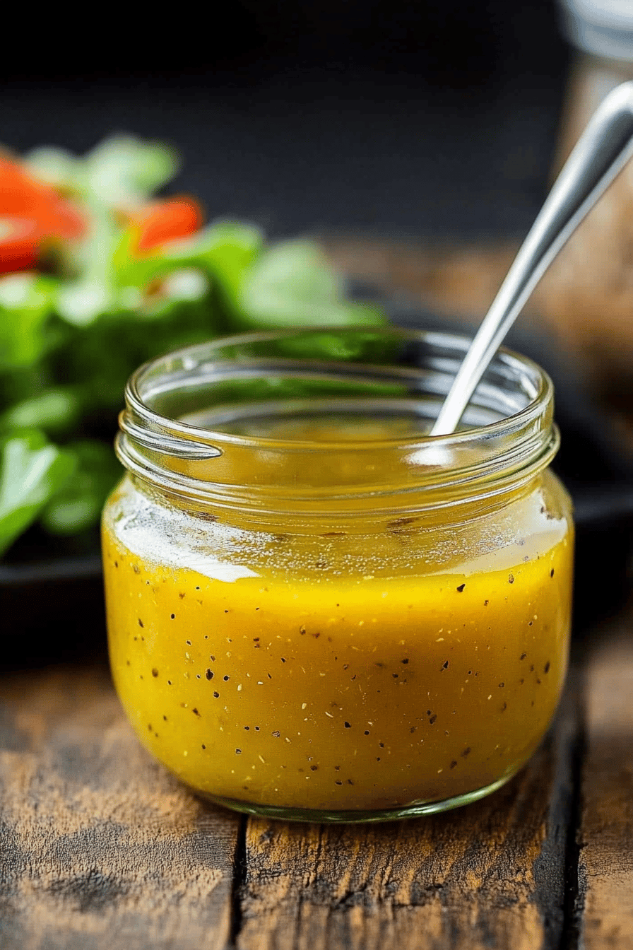 honey mustard dressing ingredients organized and measured on kitchen counter
