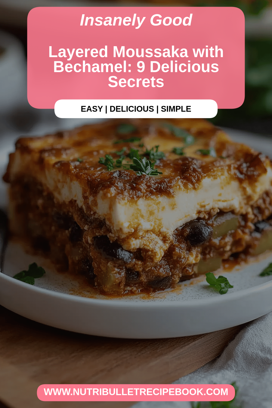 layered moussaka bechamel final dish beautifully presented and ready to serve