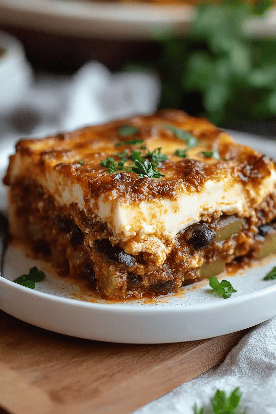 layered moussaka bechamel ingredients organized and measured on kitchen counter