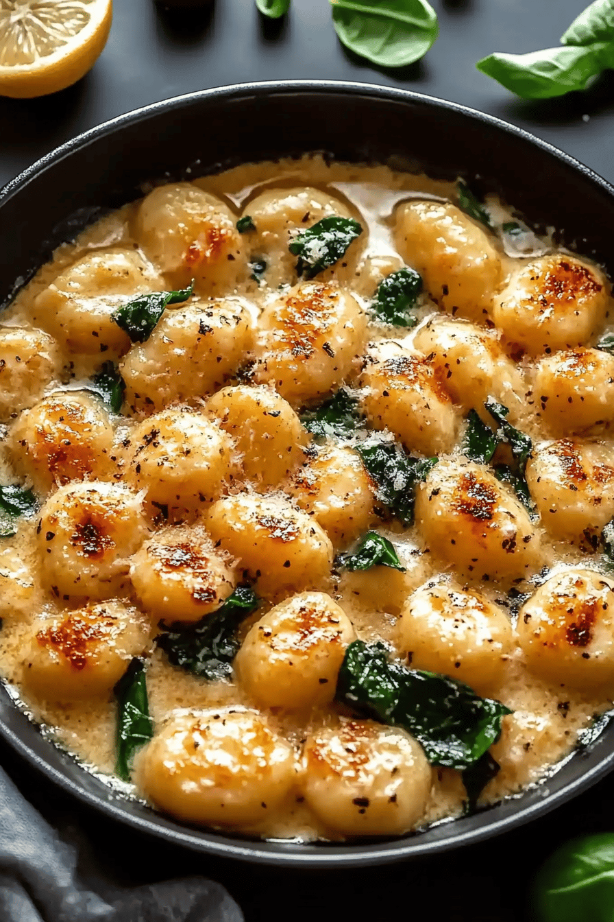 lemon garlic chicken gnocchi ingredients organized and measured on kitchen counter