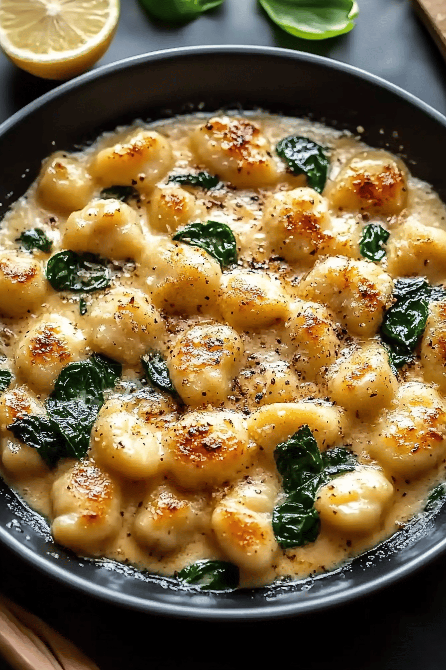 lemon garlic chicken gnocchi slice on plate showing perfect texture and swirl pattern