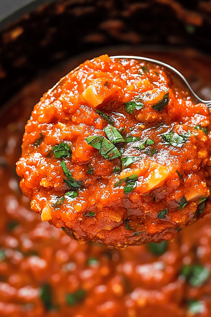 marinara sauce slice on plate showing perfect texture and swirl pattern
