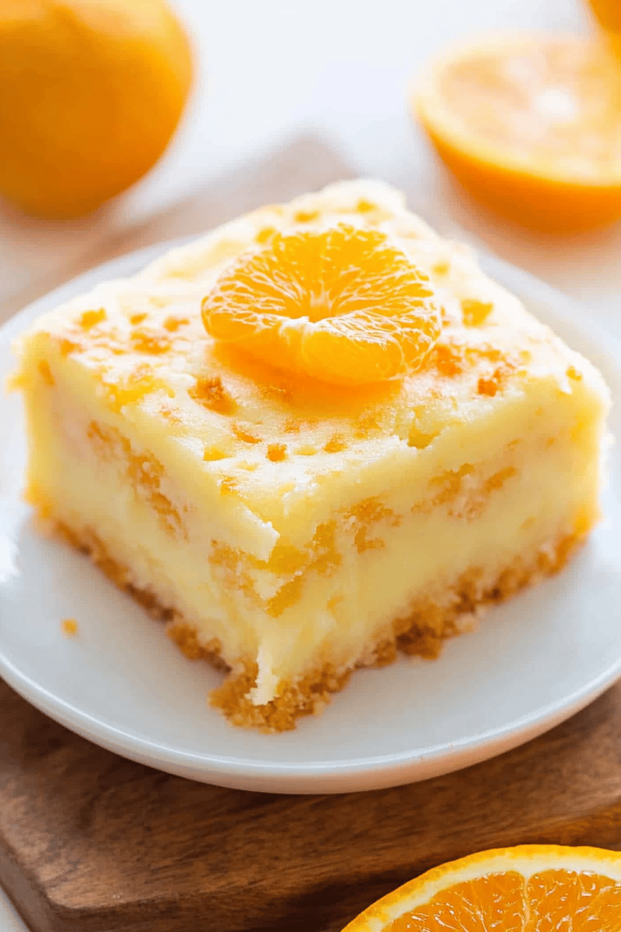 orange poke cake slice on plate showing perfect texture and swirl pattern