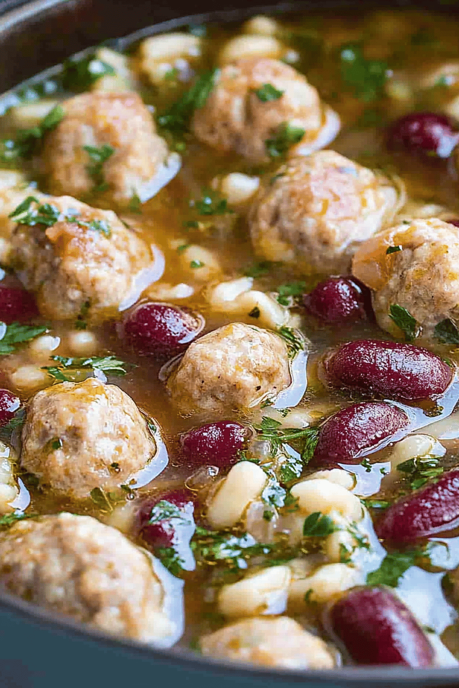 turkey meatball soup ingredients organized and measured on kitchen counter