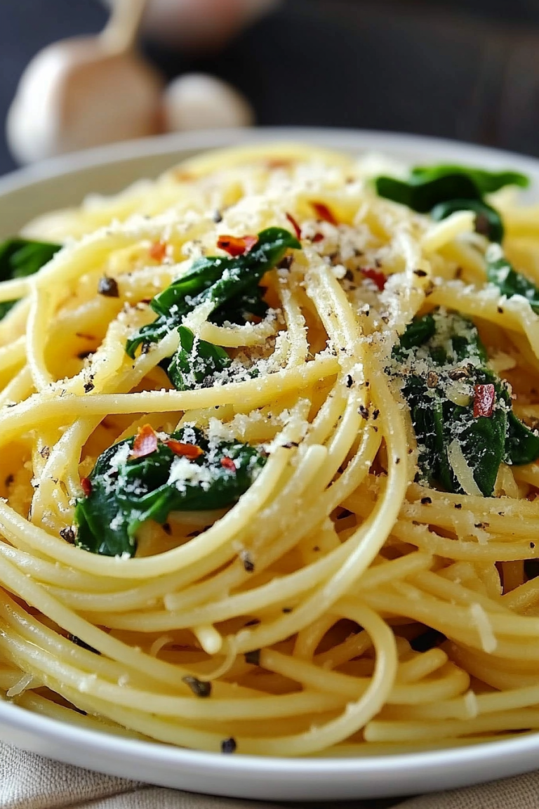 Spaghetti garlic spinach