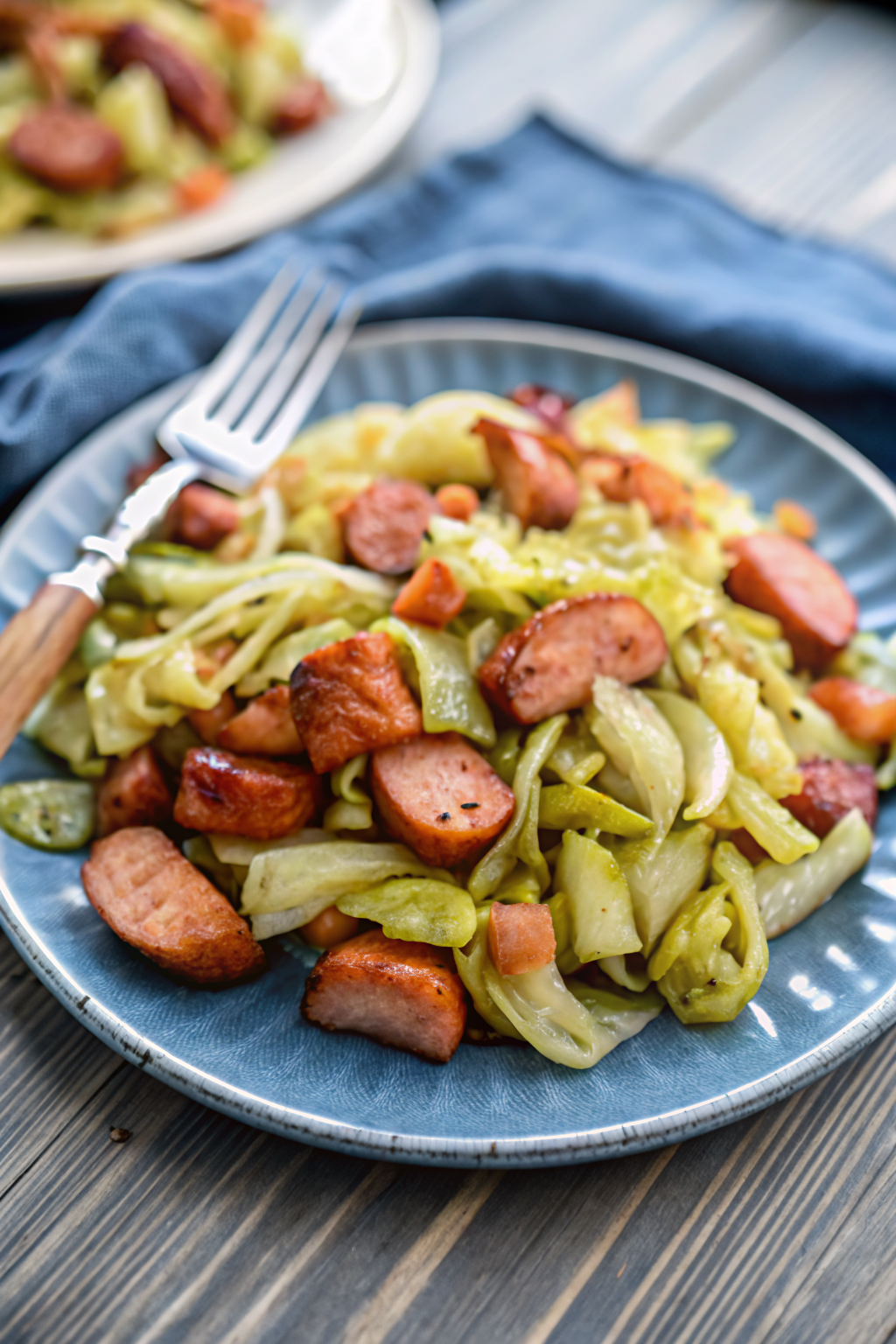Cabbage Sausage Skillet ingredients organized and measured on kitchen counter