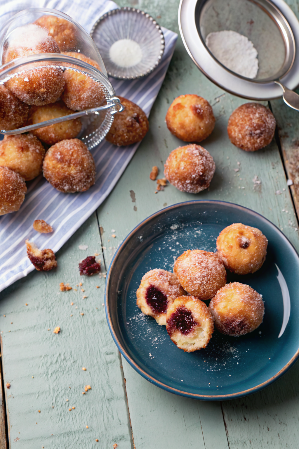 Jelly Donut Holes beautifully presented from an overhead angle