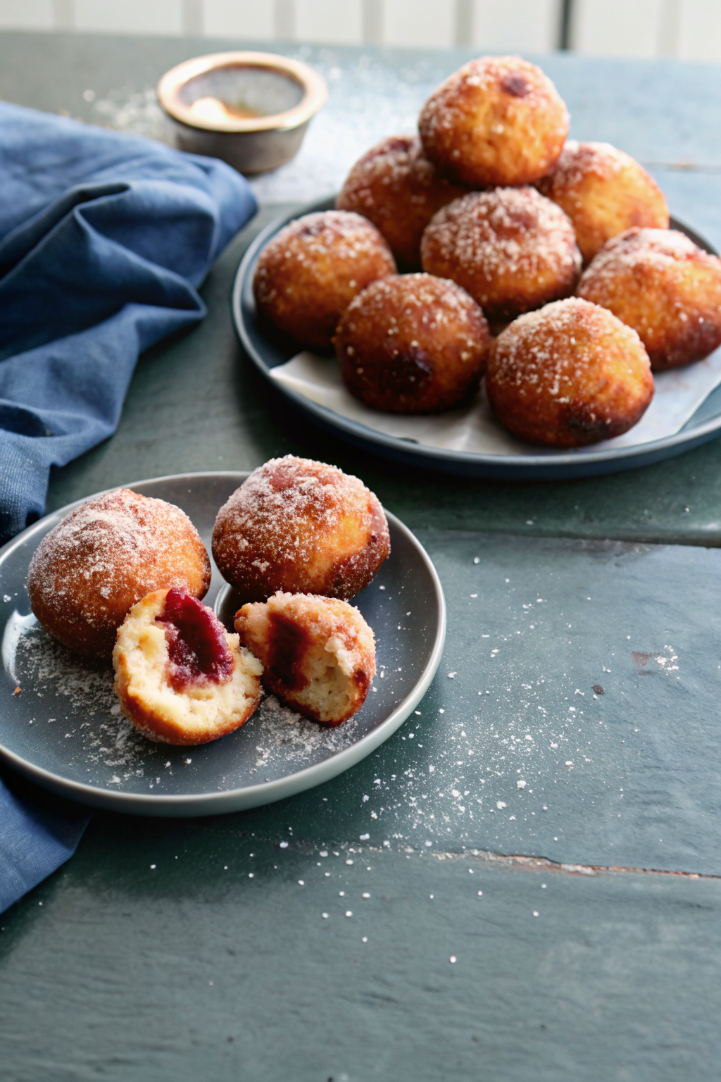 Jelly Donut Holes slice on plate showing perfect texture and swirl pattern
