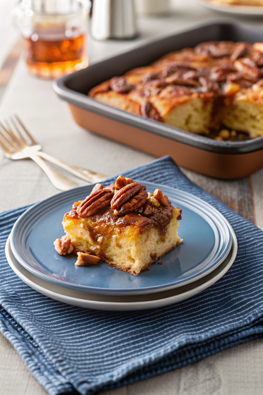 Caramel Pecan Breakfast Casserole ingredients organized and measured on kitchen counter