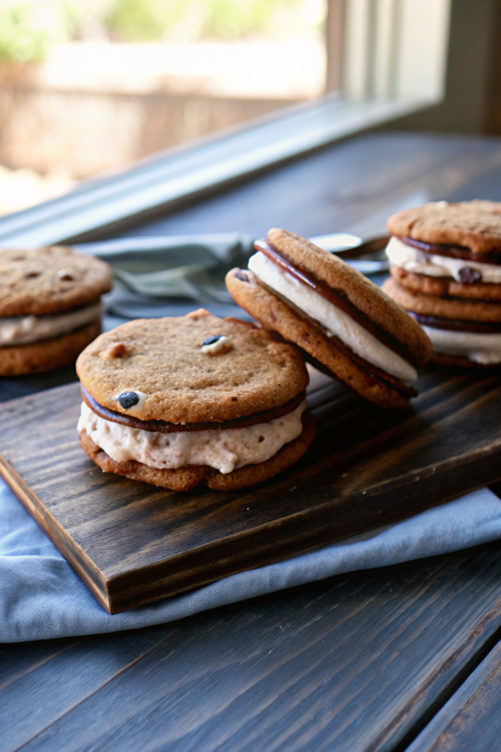 Chocolate Chip Cookie Sandwiches with Nutella slice on plate showing perfect texture and swirl pattern