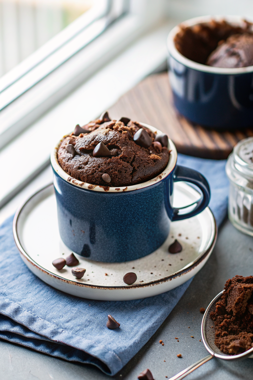 Chocolate Mug Cake beautifully presented from an overhead angle