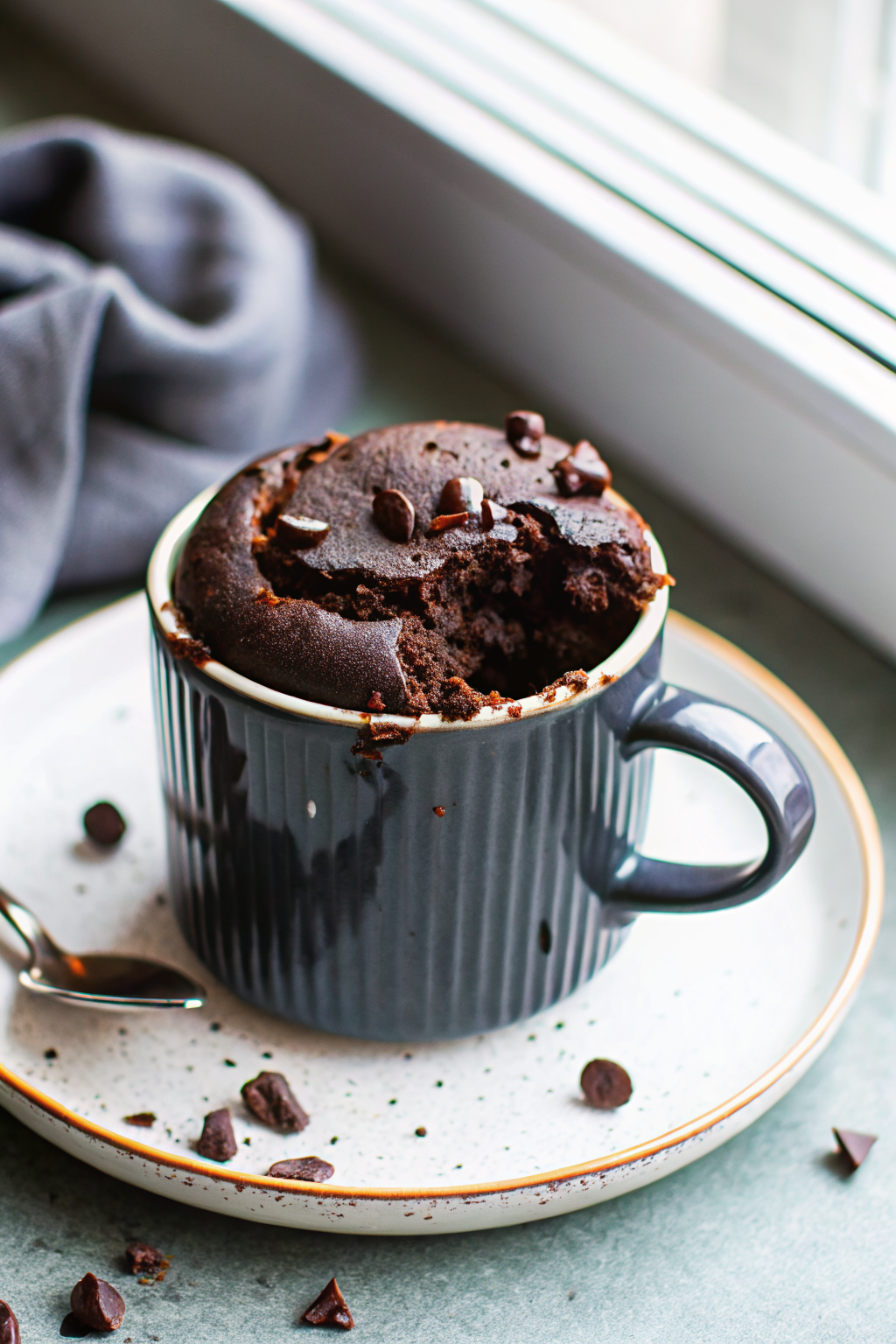 Chocolate Mug Cake slice on plate showing perfect texture and swirl pattern