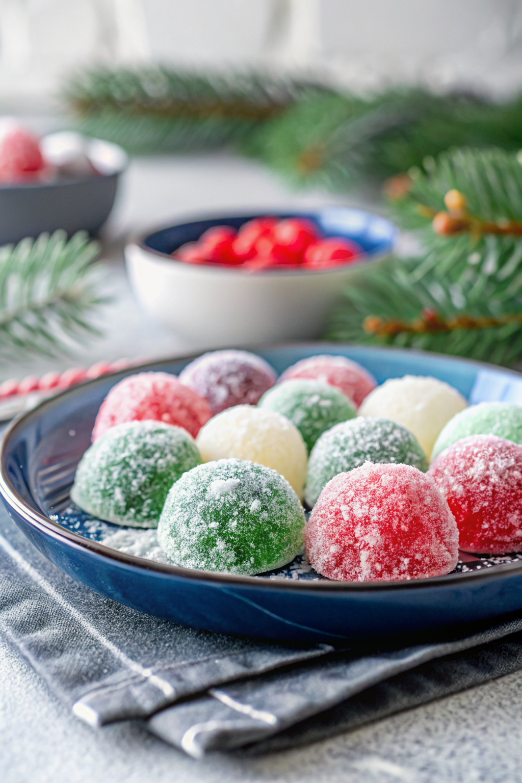 Christmas Jello Balls slice on plate showing perfect texture and swirl pattern