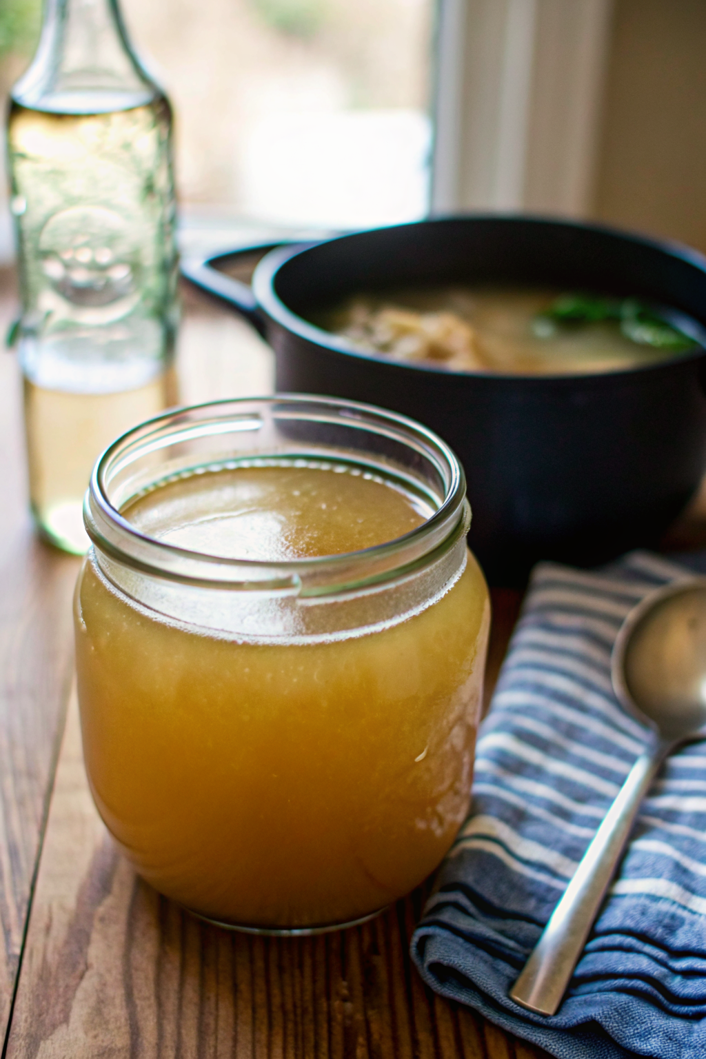 Homemade Chicken Broth slice on plate showing perfect texture and swirl pattern
