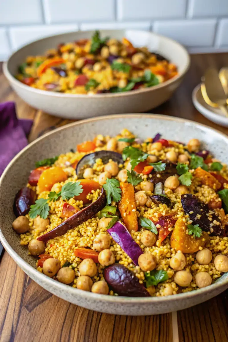 Moroccan Couscous Roasted Vegetables Chick Peas Almonds