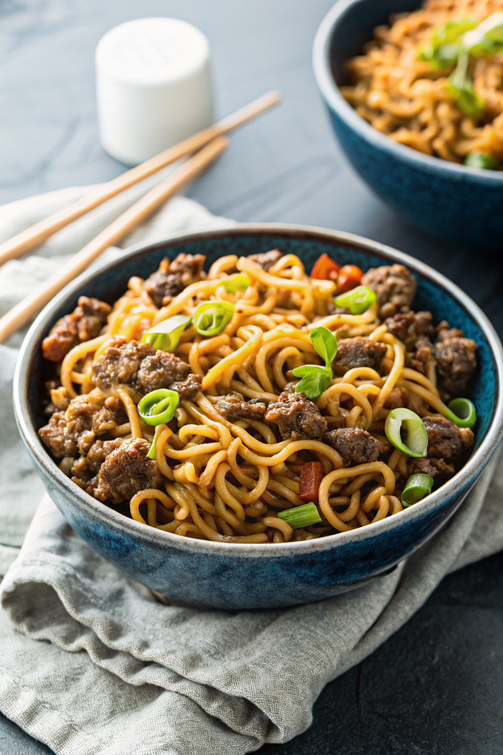 One-Pot Ground Beef Ramen Noodles ingredients organized and measured on kitchen counter
