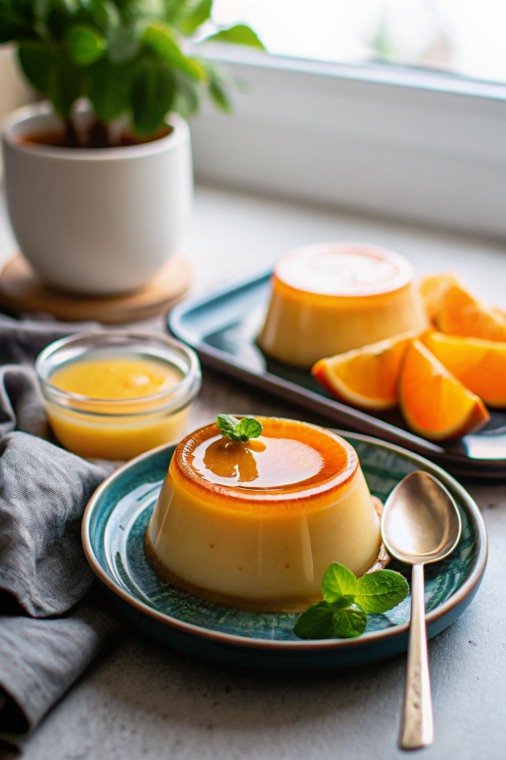 Creamy Orange Custard ingredients organized and measured on kitchen counter