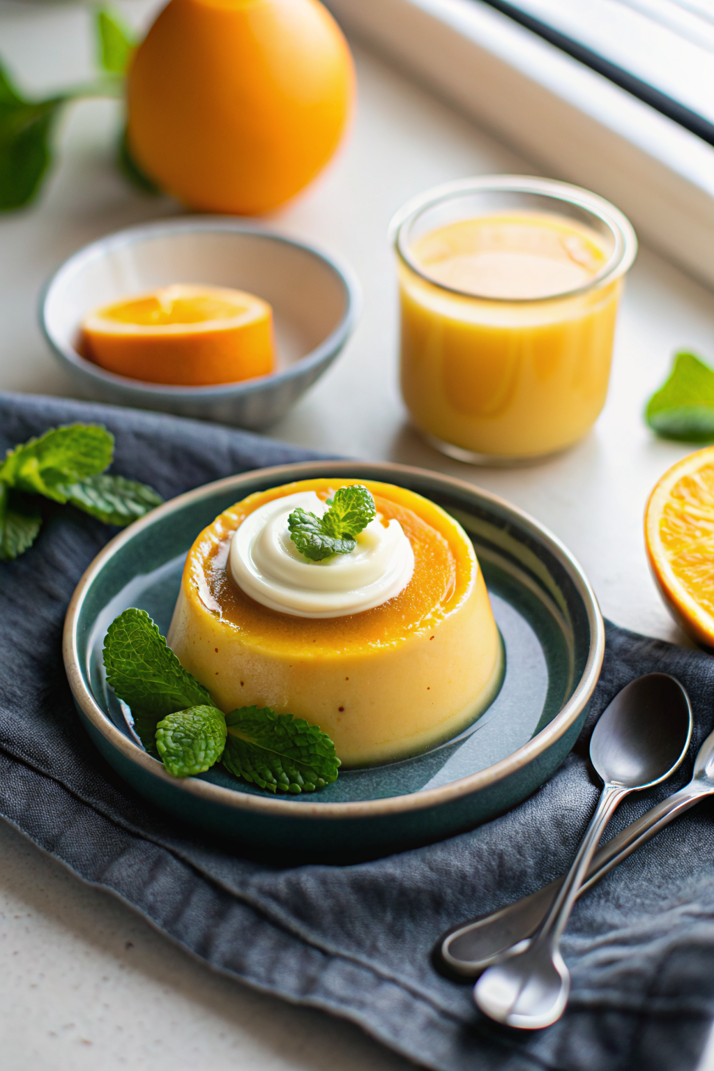 Creamy Orange Custard slice on plate showing perfect texture and swirl pattern