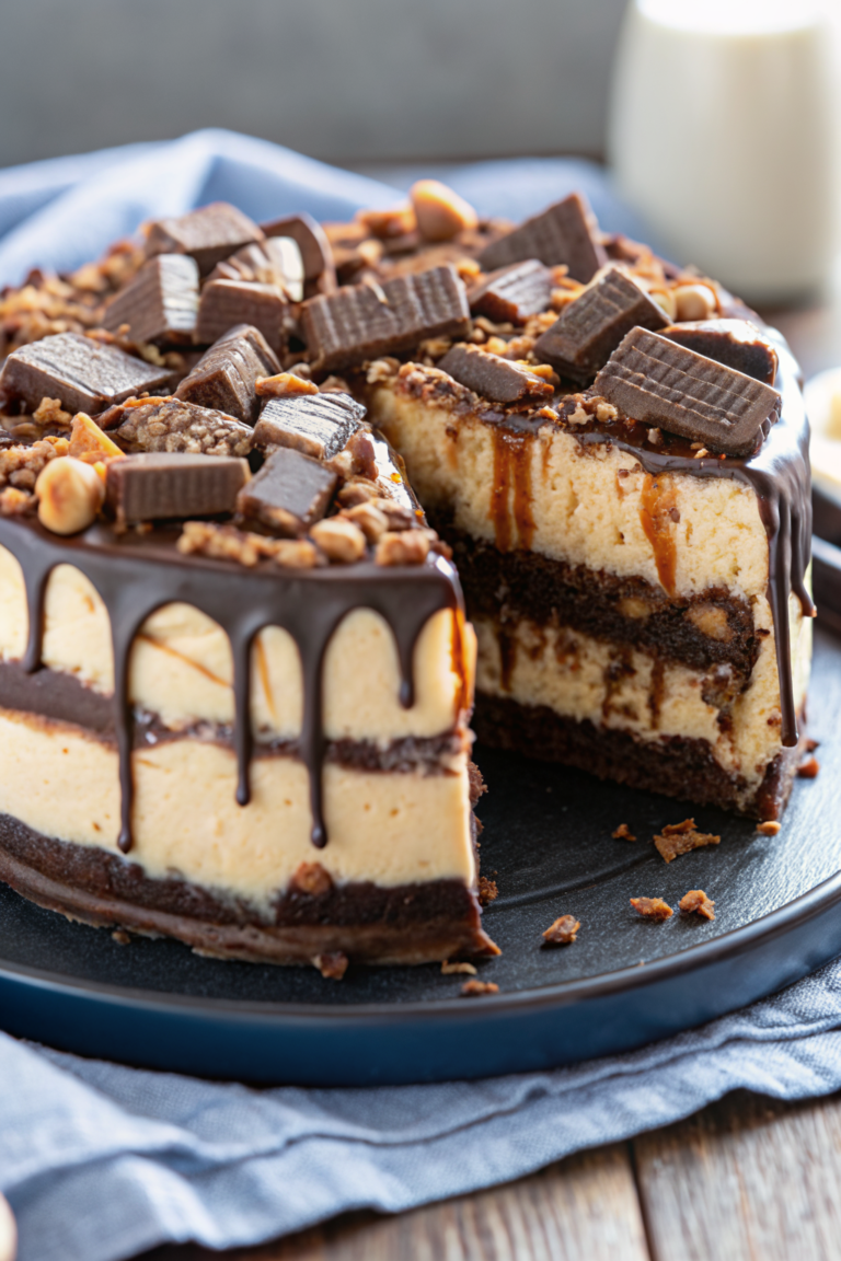 Snickers Peanut Butter Brownie Ice Cream Cake
