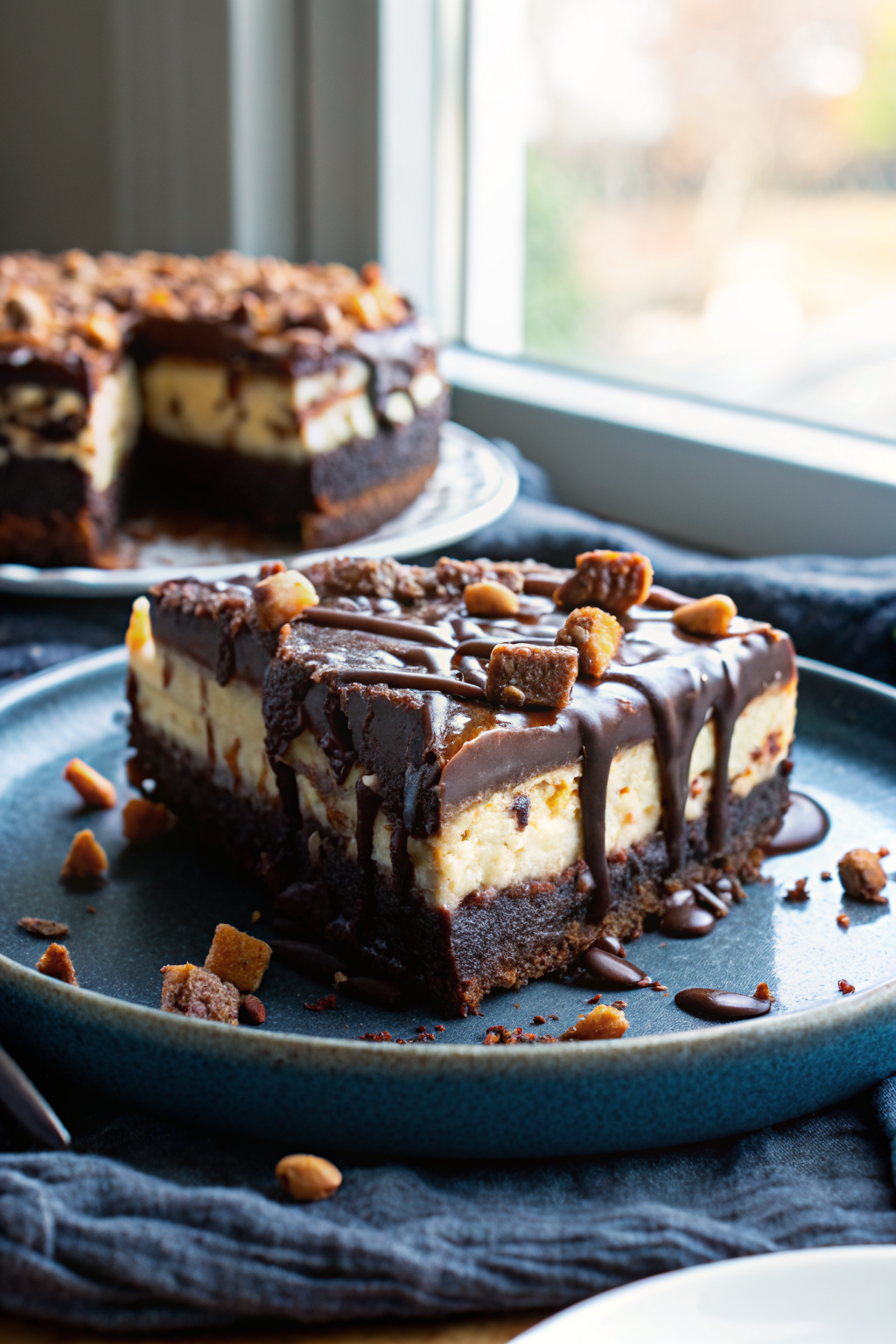 Snickers Peanut Butter Brownie Ice Cream Cake slice on plate showing perfect texture and swirl pattern