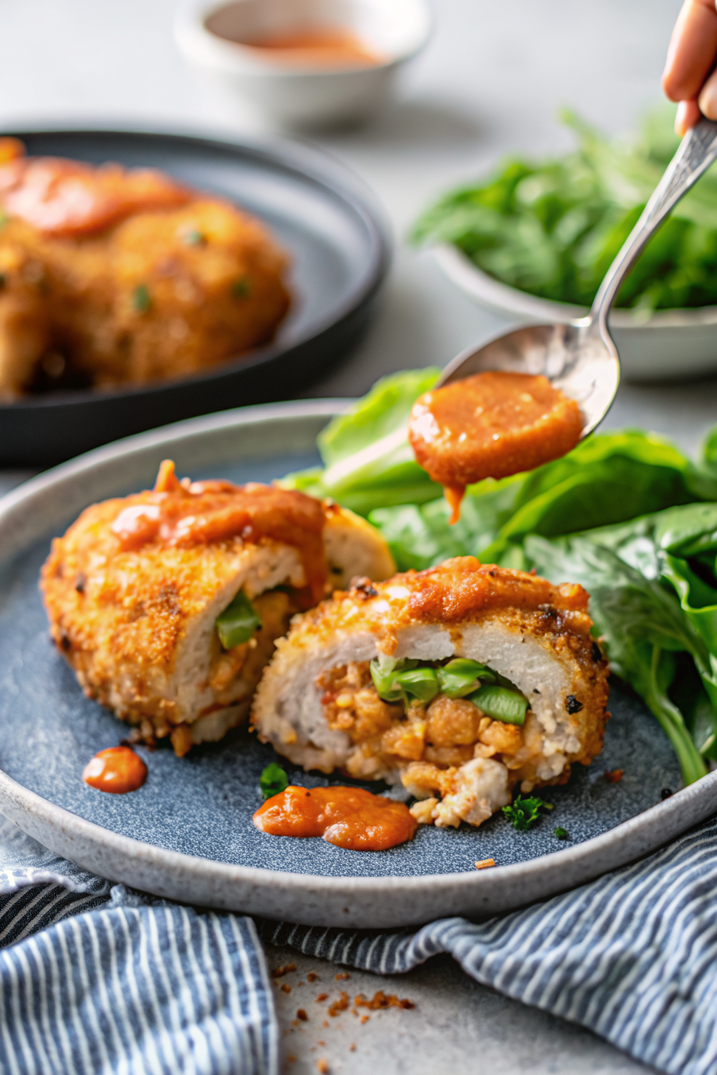 Stuffed Buffalo Chicken Breasts ingredients organized and measured on kitchen counter