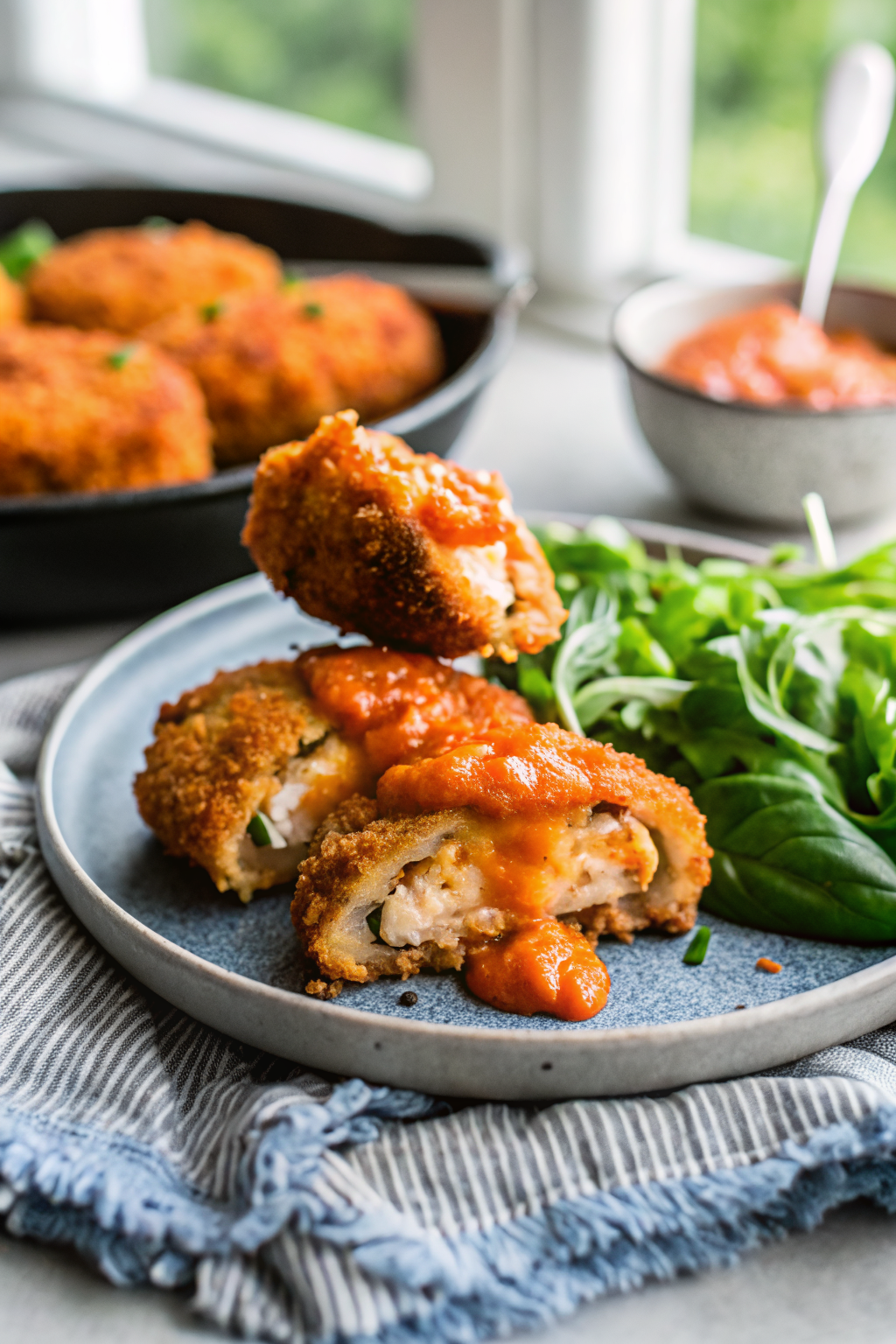Stuffed Buffalo Chicken Breasts slice on plate showing perfect texture and swirl pattern